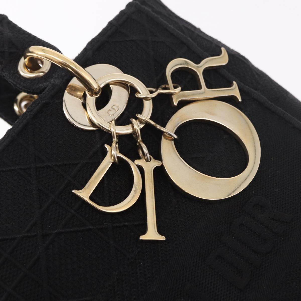 Christian Dior Lady Delight Hand Bag Canvas 2way Black Gold Auth 186632SAM
