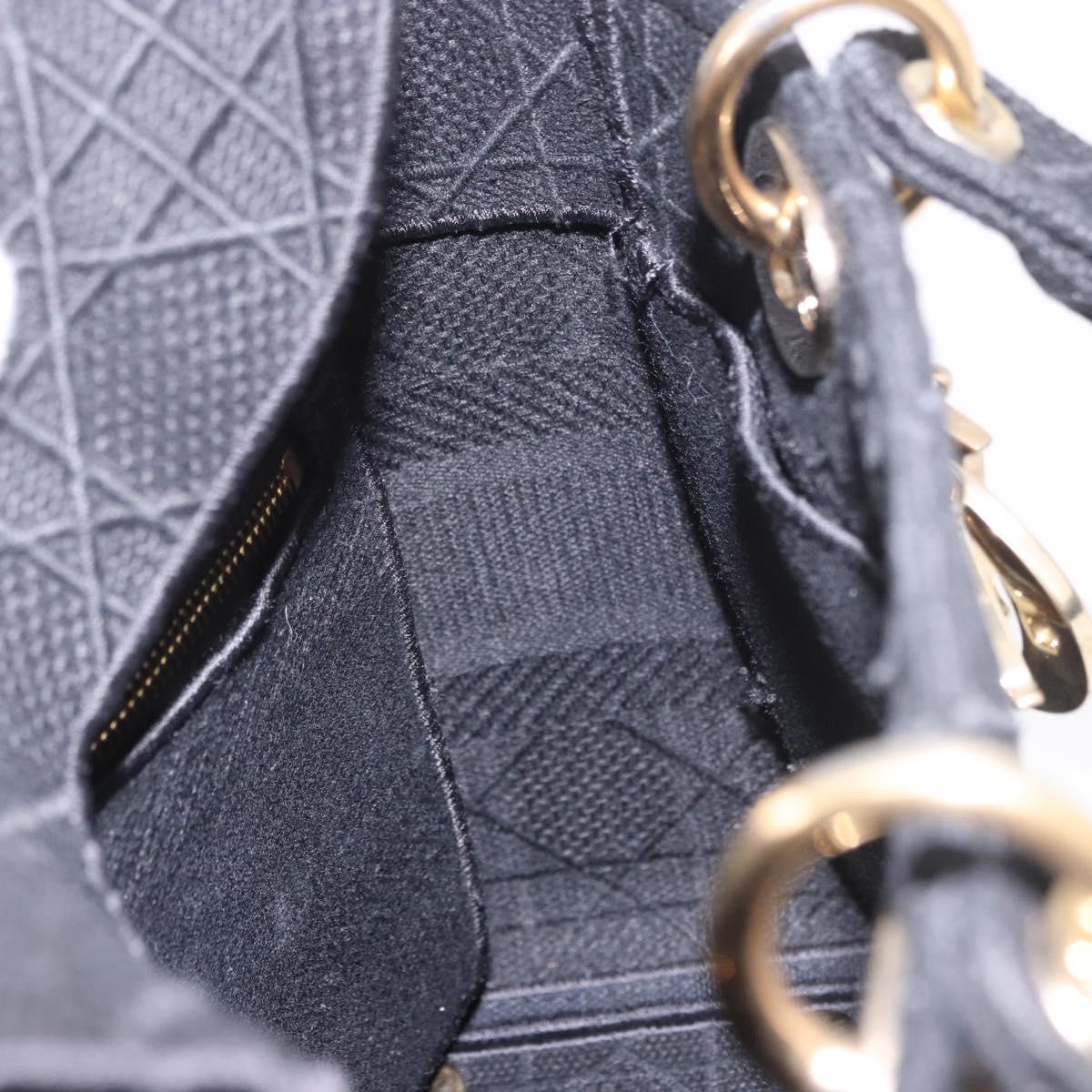 Christian Dior Lady Delight Hand Bag Canvas 2way Black Gold Auth 186632SAM