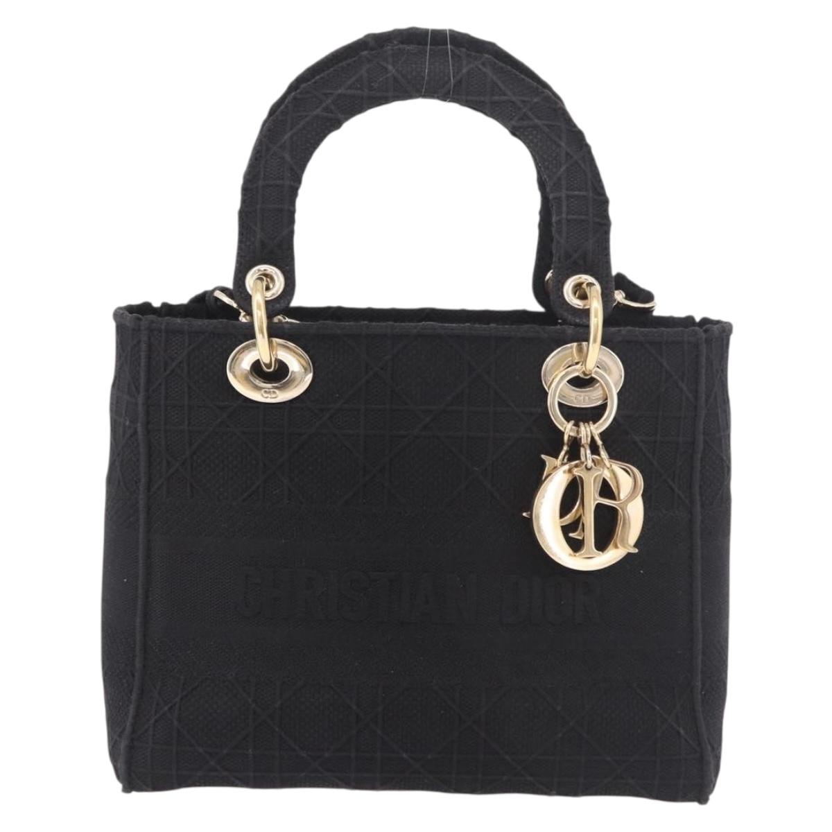 Christian Dior Lady Delight Hand Bag Canvas 2way Black Gold Auth 186632SAM
