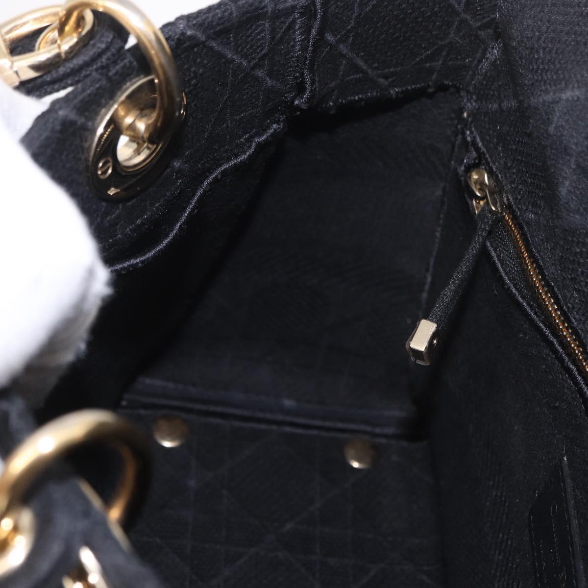 Christian Dior Lady Delight Hand Bag Canvas 2way Black Gold Auth 186632SAM