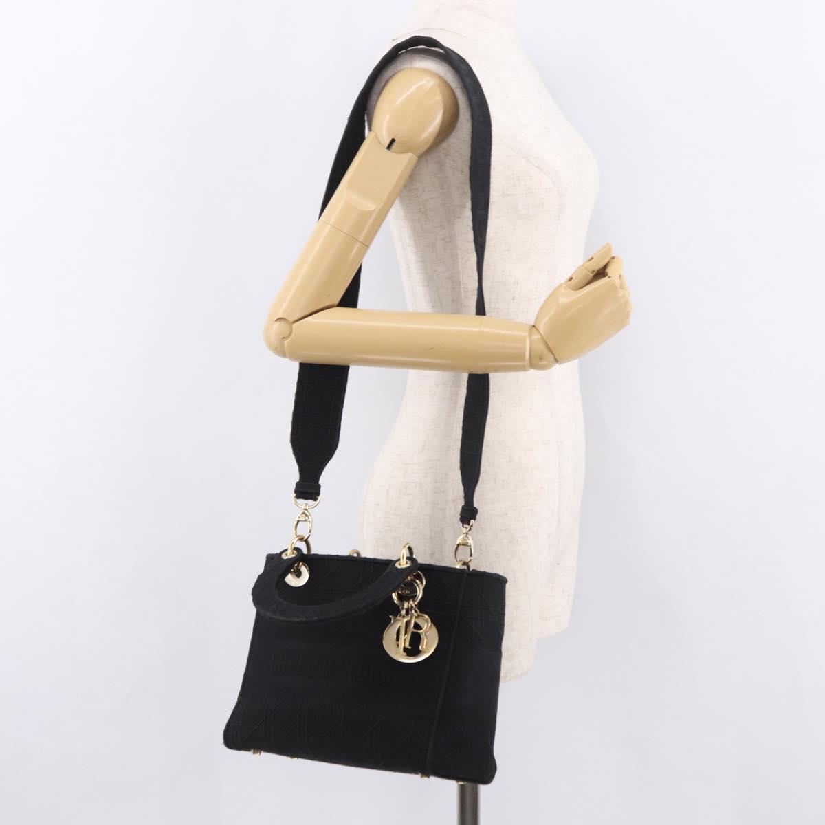 Christian Dior Lady Delight Hand Bag Canvas 2way Black Gold Auth 186632SAM