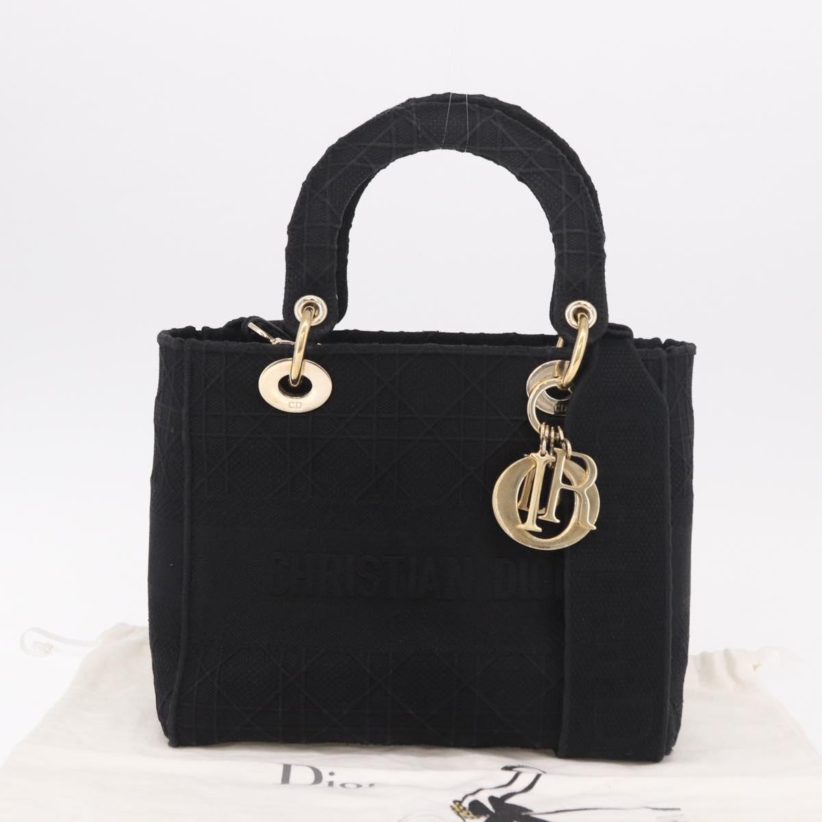 Christian Dior Lady Delight Hand Bag Canvas 2way Black Gold Auth 186632SAM