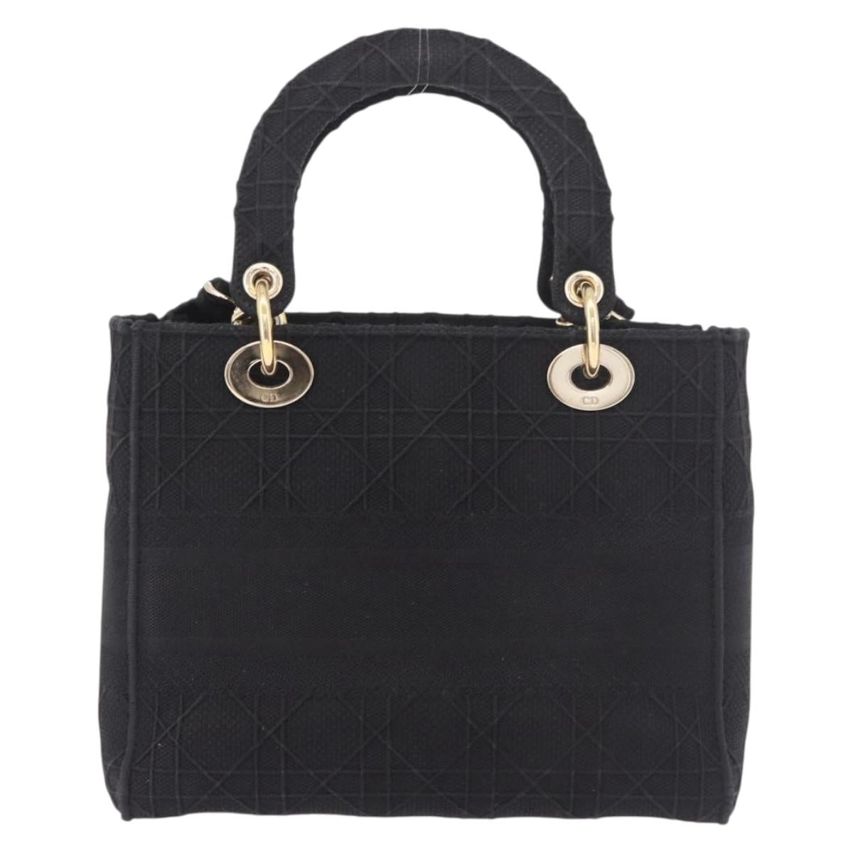 Christian Dior Lady Delight Hand Bag Canvas 2way Black Gold Auth 186632SAM