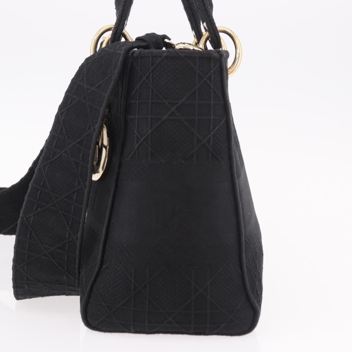 Christian Dior Lady Delight Hand Bag Canvas 2way Black Gold Auth 186632SAM