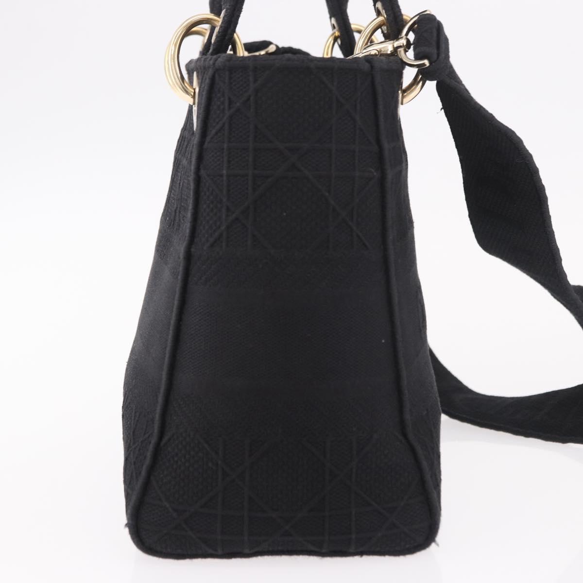 Christian Dior Lady Delight Hand Bag Canvas 2way Black Gold Auth 186632SAM