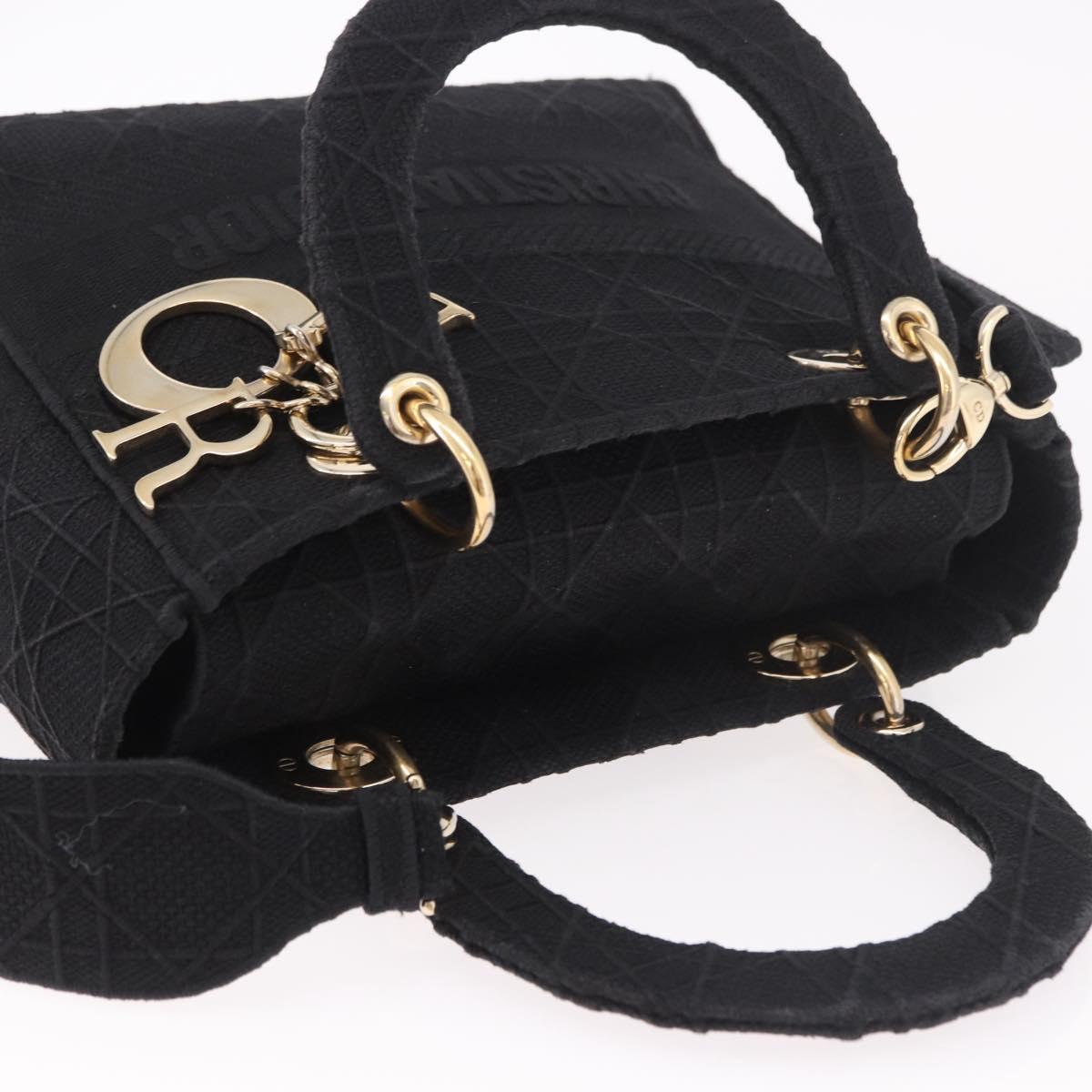 Christian Dior Lady Delight Hand Bag Canvas 2way Black Gold Auth 186632SAM