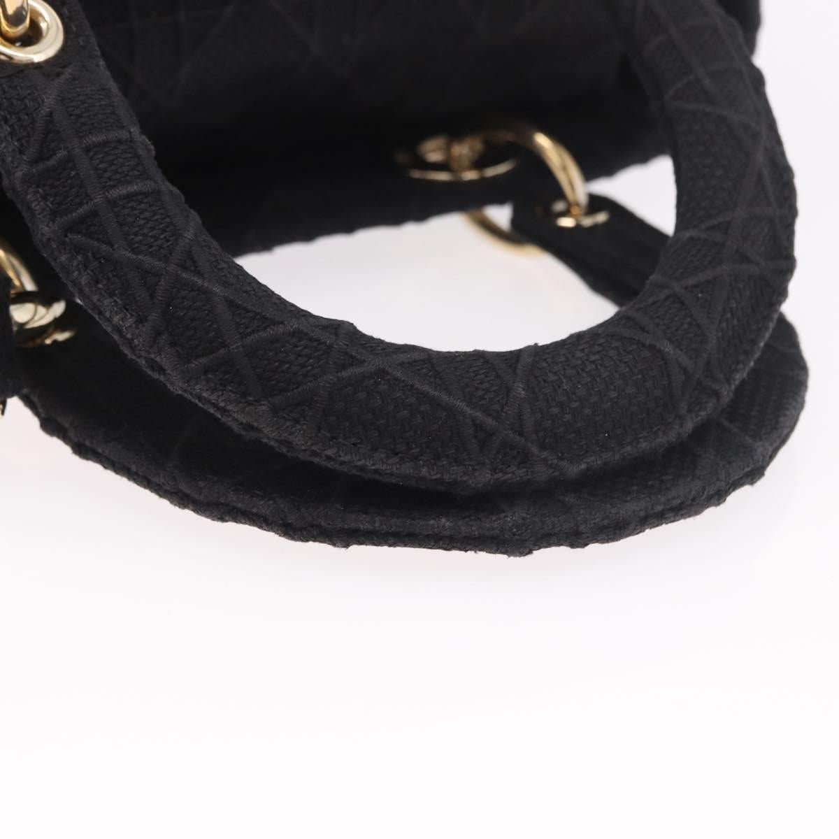 Christian Dior Lady Delight Hand Bag Canvas 2way Black Gold Auth 186632SAM