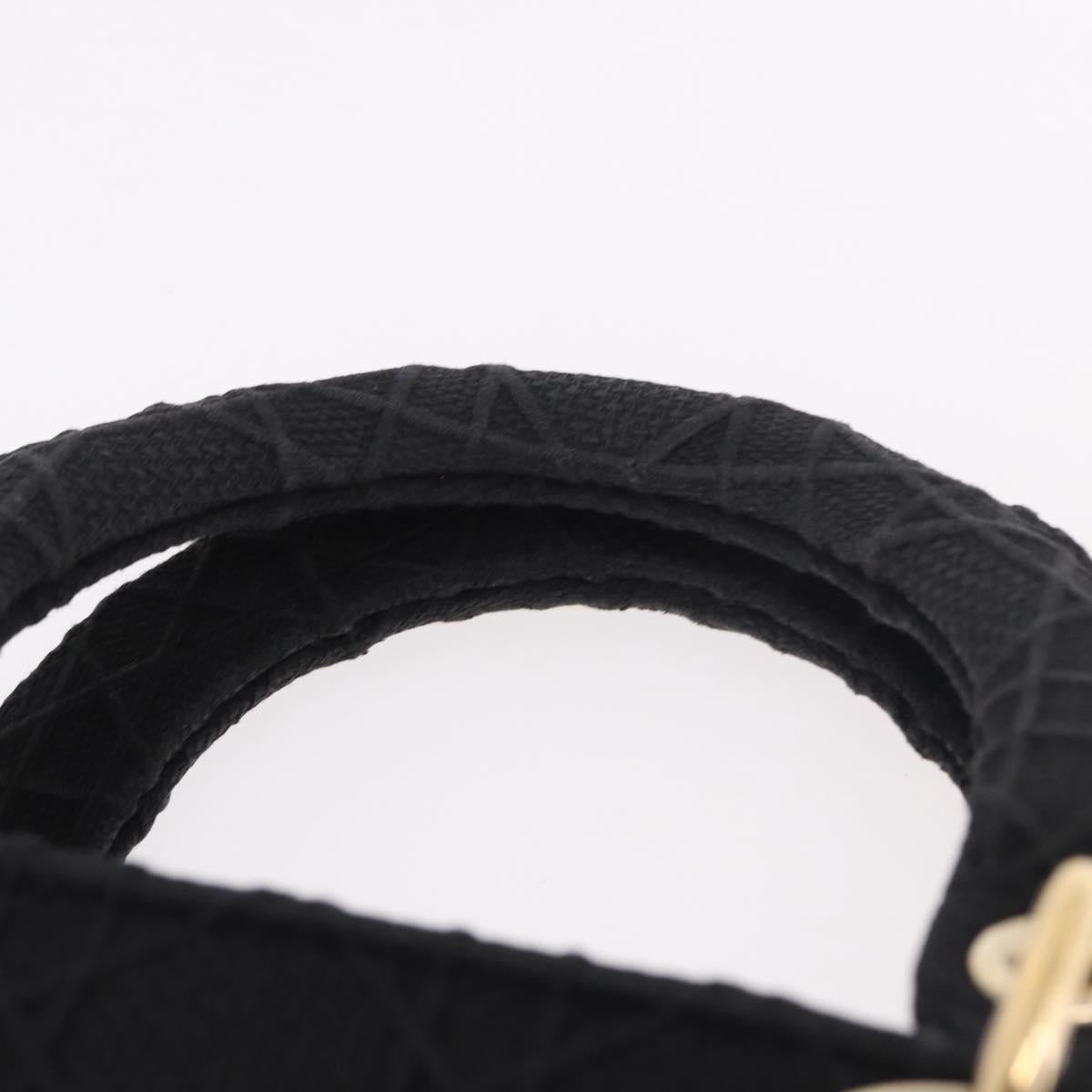 Christian Dior Lady Delight Hand Bag Canvas 2way Black Gold Auth 186632SAM