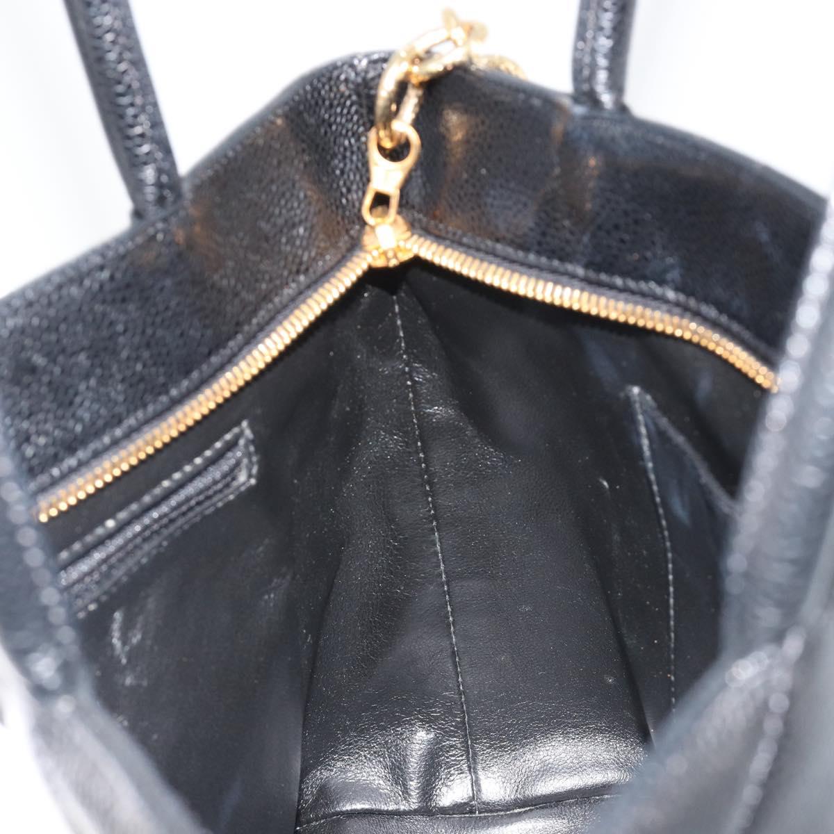 CHANEL Standard Tote Bag Caviar Skin Black Gold CC Auth 186633SAM