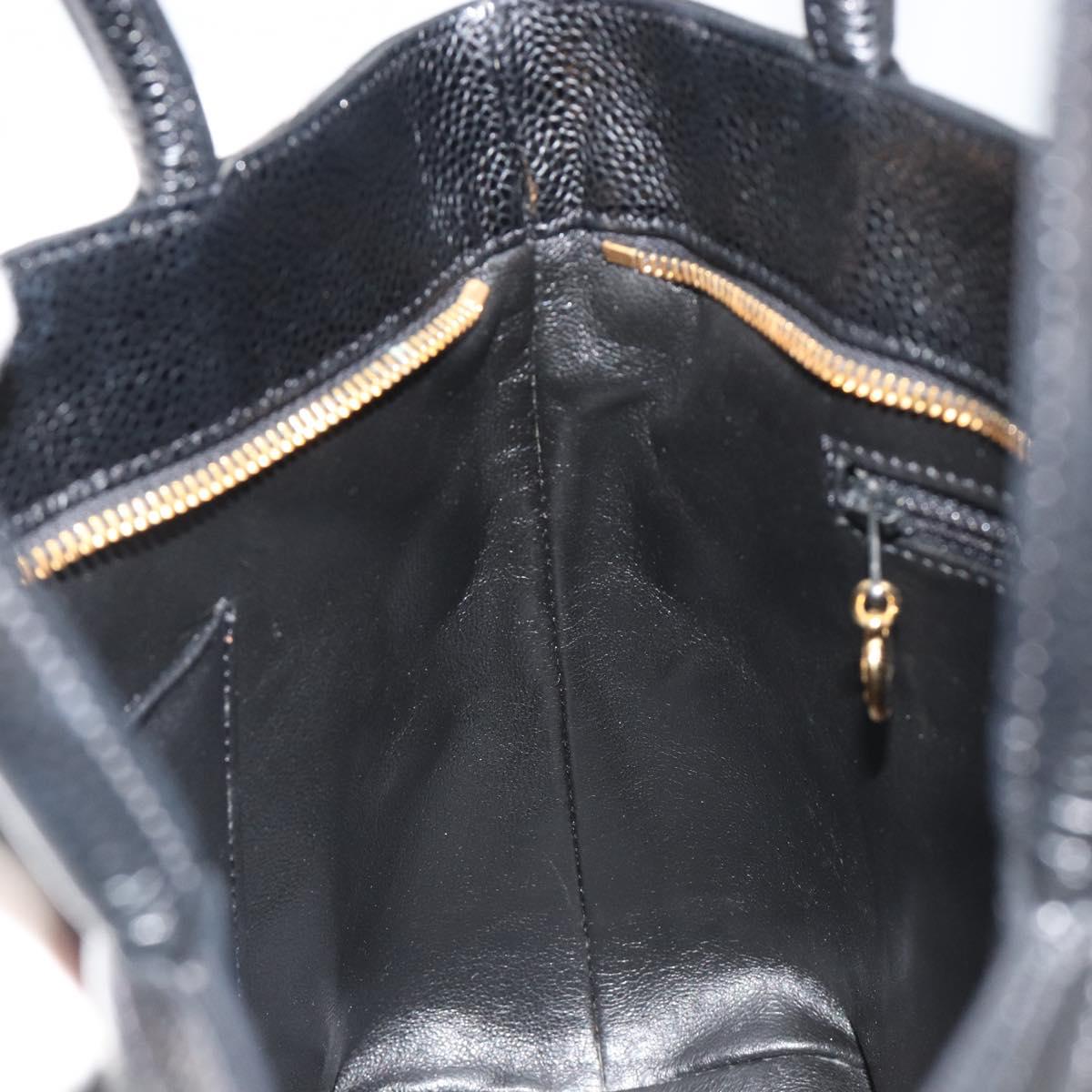 CHANEL Standard Tote Bag Caviar Skin Black Gold CC Auth 186633SAM