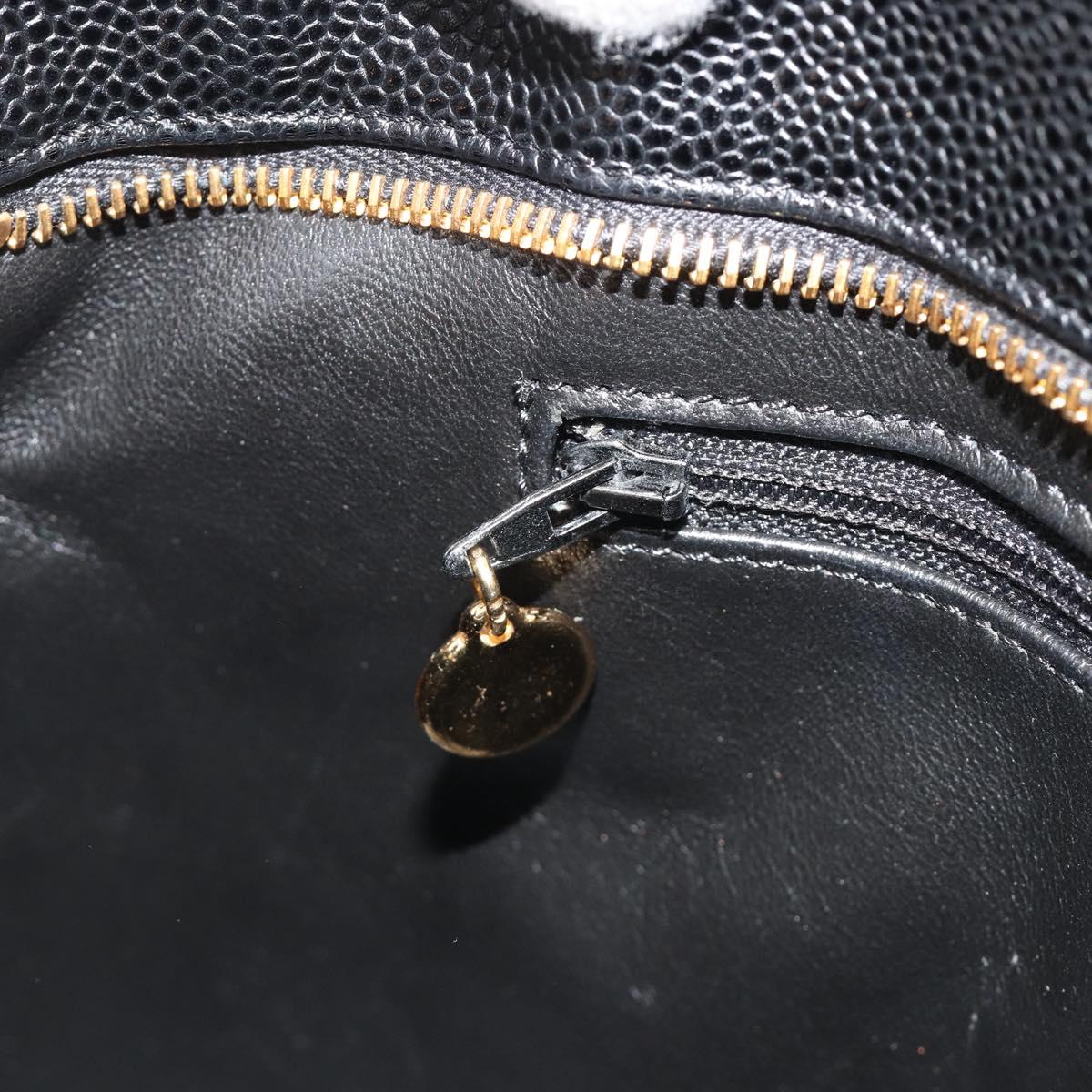 CHANEL Standard Tote Bag Caviar Skin Black Gold CC Auth 186633SAM