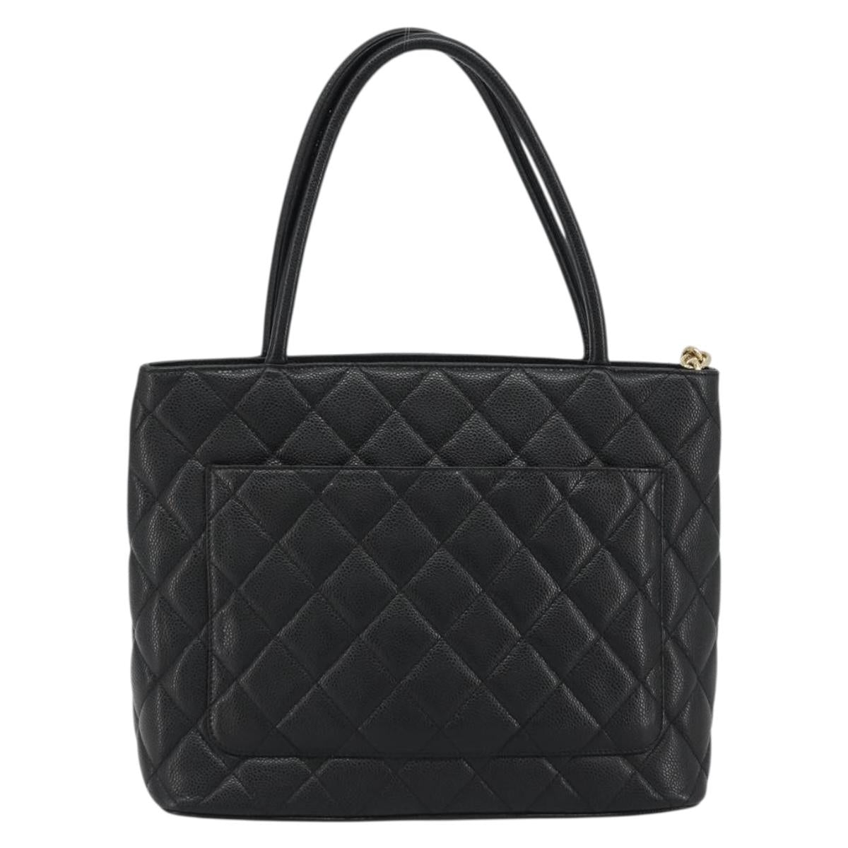 CHANEL Standard Tote Bag Caviar Skin Black Gold CC Auth 186633SAM
