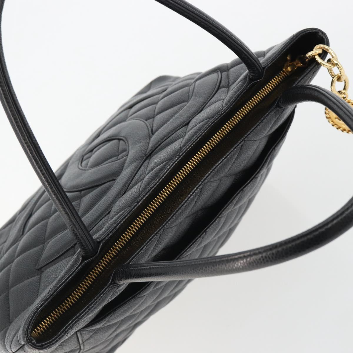 CHANEL Standard Tote Bag Caviar Skin Black Gold CC Auth 186633SAM