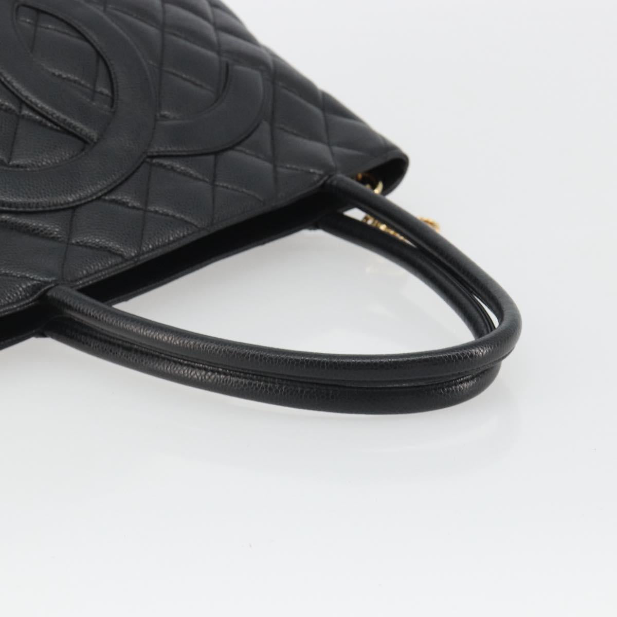 CHANEL Standard Tote Bag Caviar Skin Black Gold CC Auth 186633SAM
