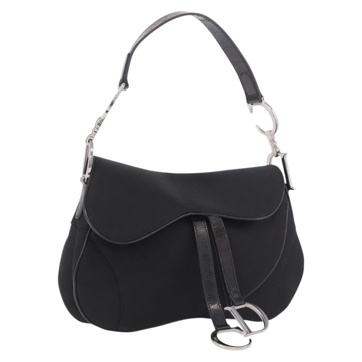 Christian Dior Saddle Shoulder Bag Nylon Black Silver Auth 186635A