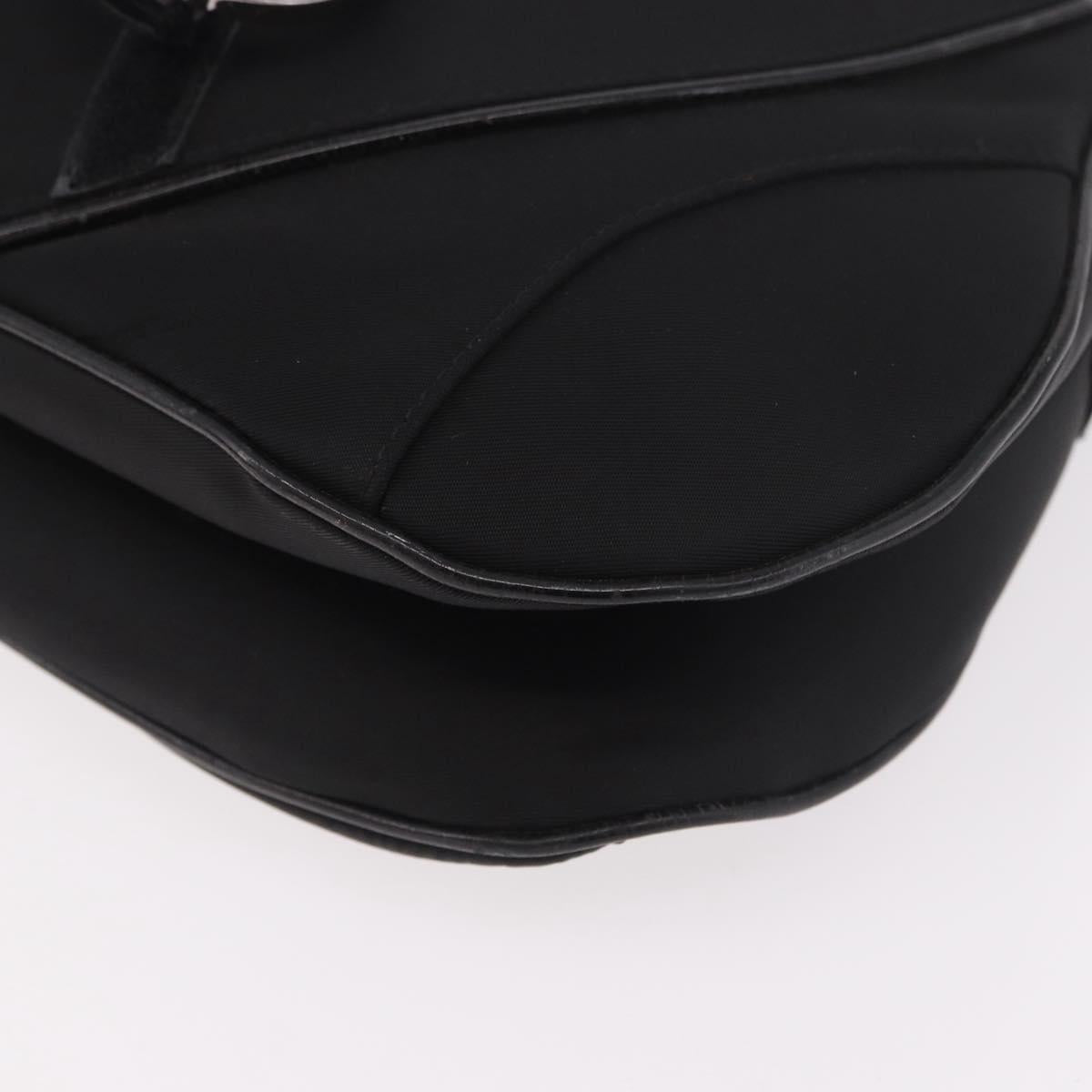 Christian Dior Saddle Shoulder Bag Nylon Black Silver Auth 186635A