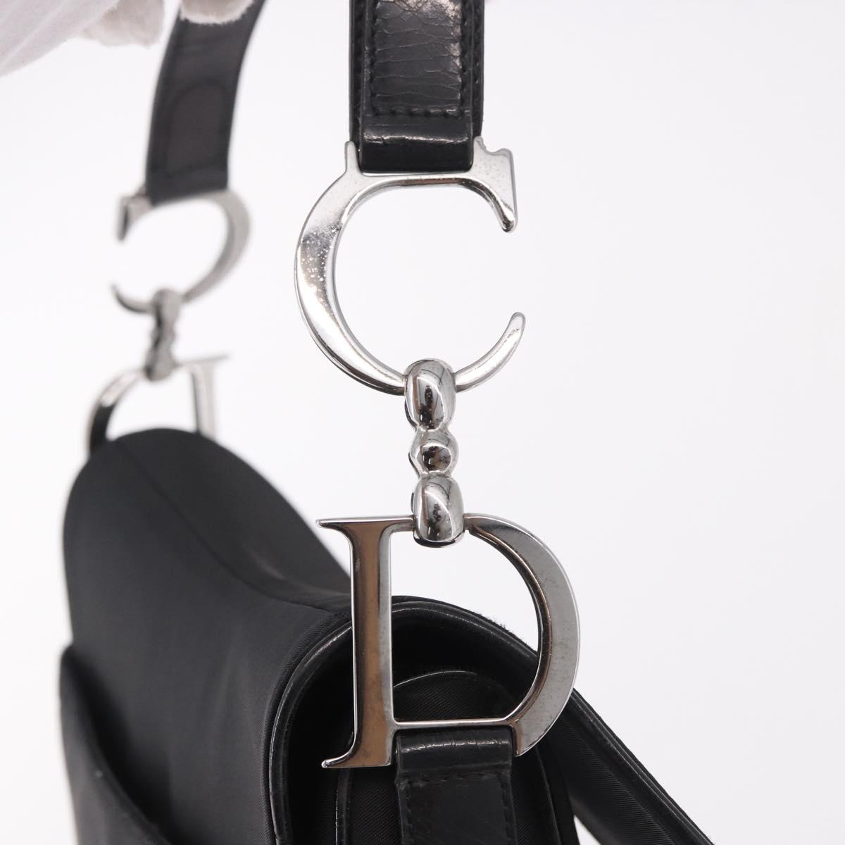 Christian Dior Saddle Shoulder Bag Nylon Black Silver Auth 186635A