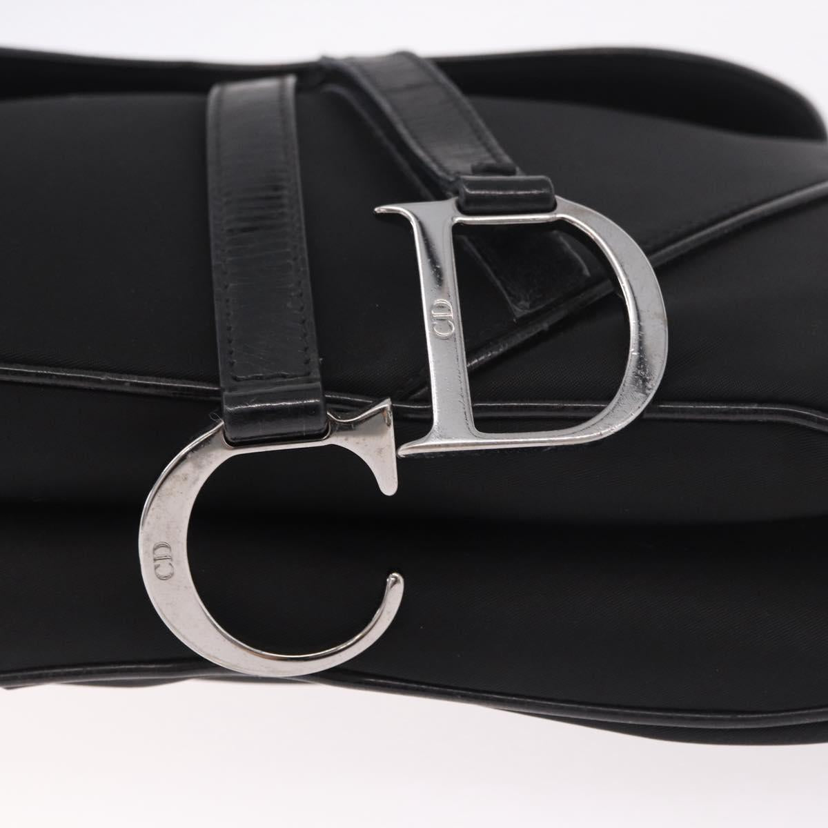 Christian Dior Saddle Shoulder Bag Nylon Black Silver Auth 186635A
