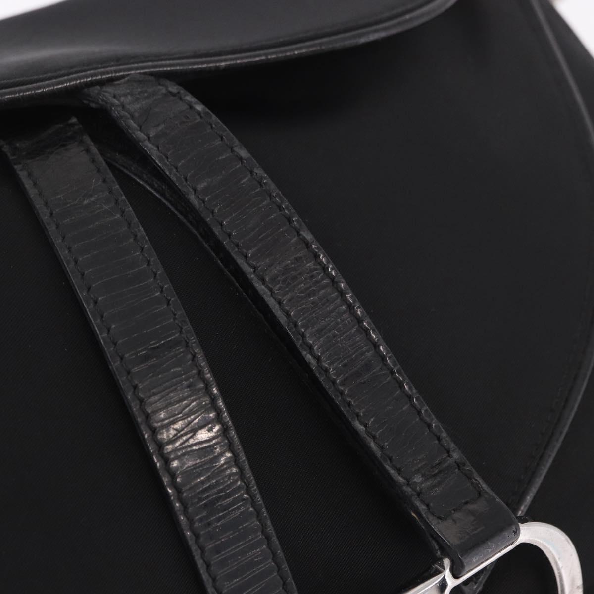 Christian Dior Saddle Shoulder Bag Nylon Black Silver Auth 186635A