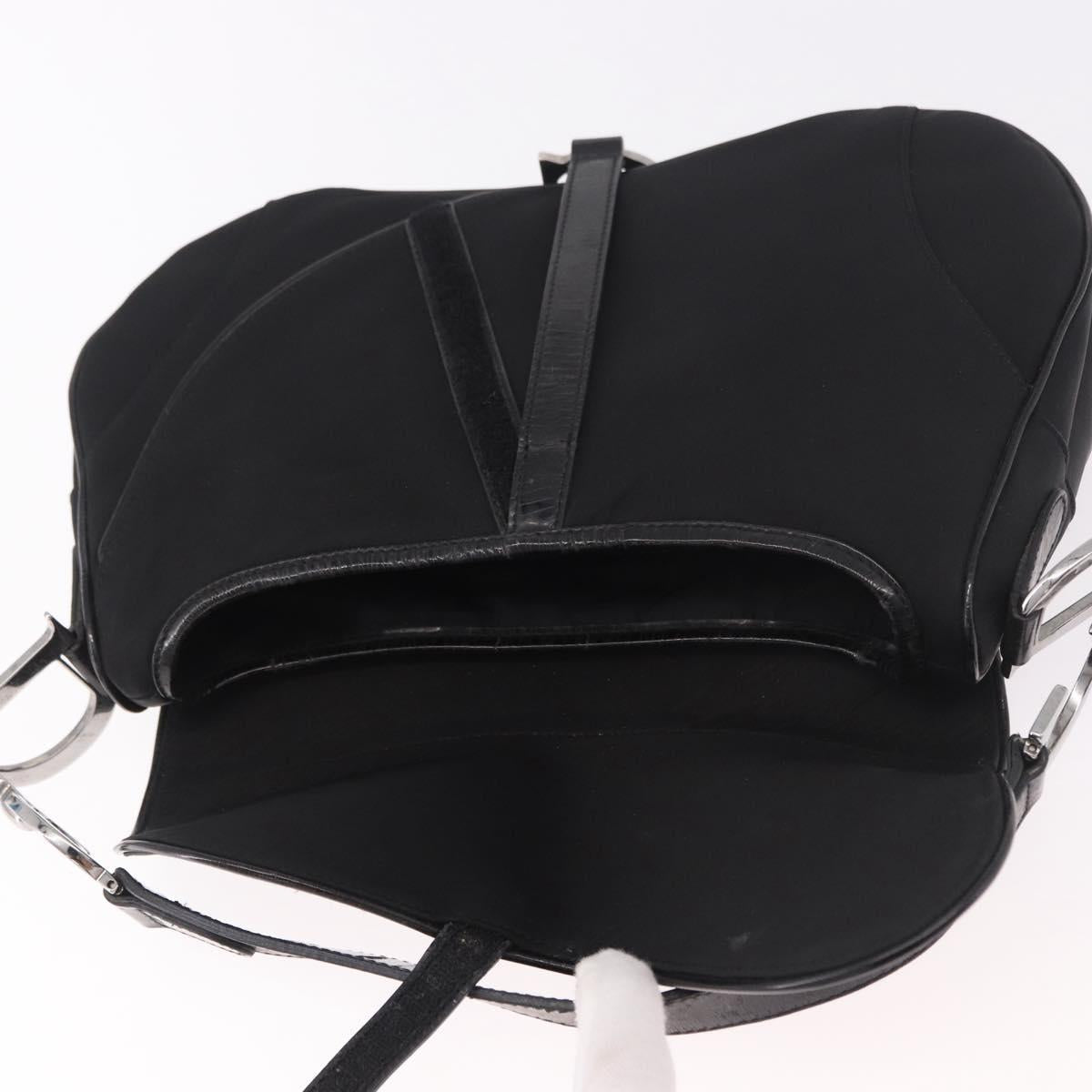 Christian Dior Saddle Shoulder Bag Nylon Black Silver Auth 186635A