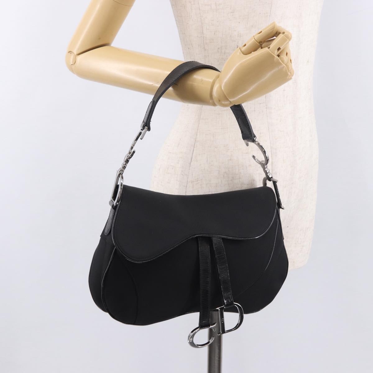 Christian Dior Saddle Shoulder Bag Nylon Black Silver Auth 186635A