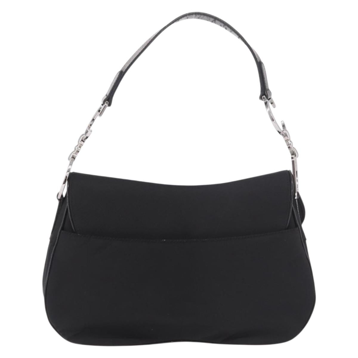 Christian Dior Saddle Shoulder Bag Nylon Black Silver Auth 186635A