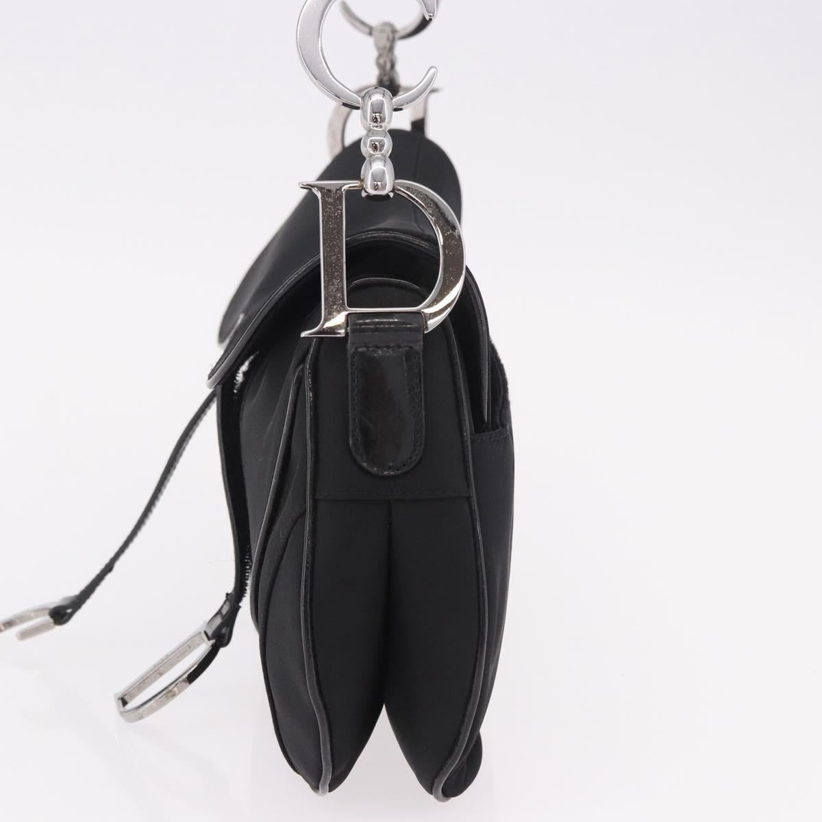 Christian Dior Saddle Shoulder Bag Nylon Black Silver Auth 186635A