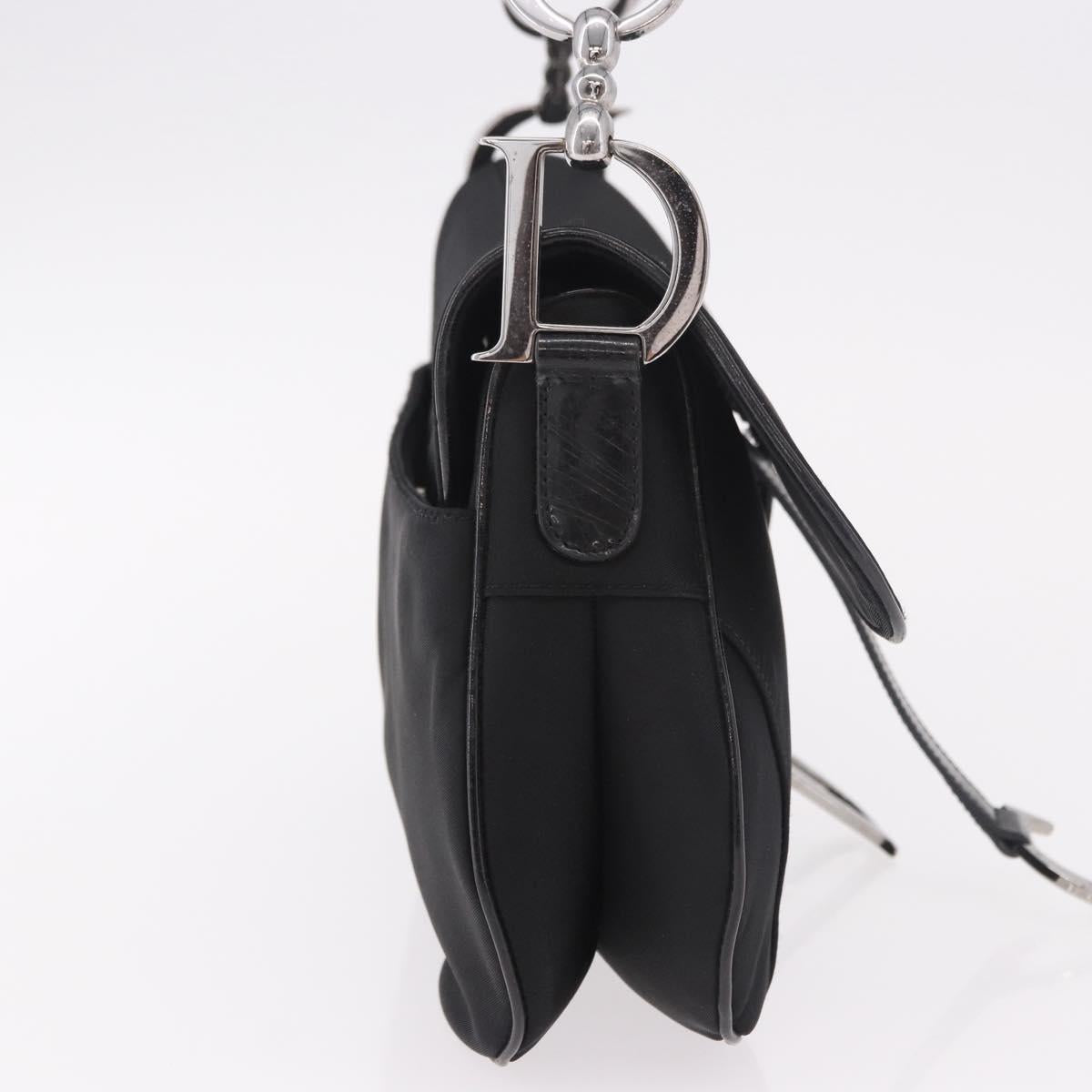 Christian Dior Saddle Shoulder Bag Nylon Black Silver Auth 186635A