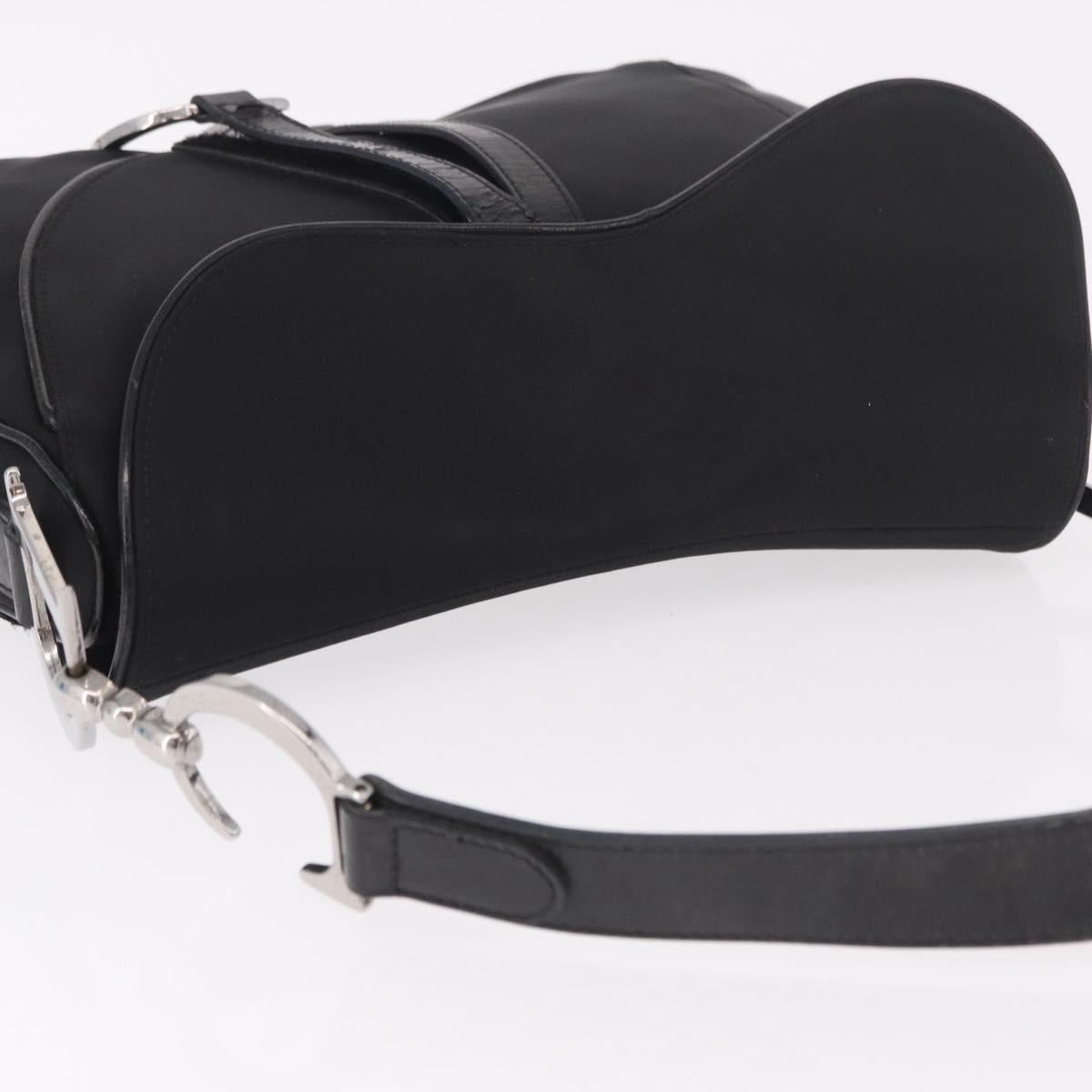 Christian Dior Saddle Shoulder Bag Nylon Black Silver Auth 186635A