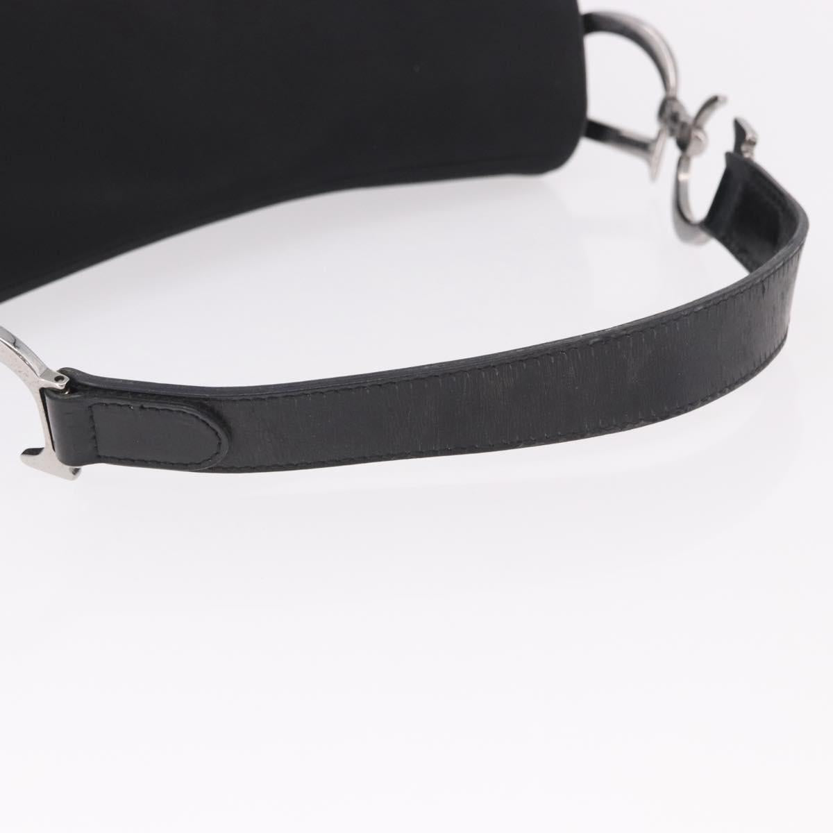 Christian Dior Saddle Shoulder Bag Nylon Black Silver Auth 186635A
