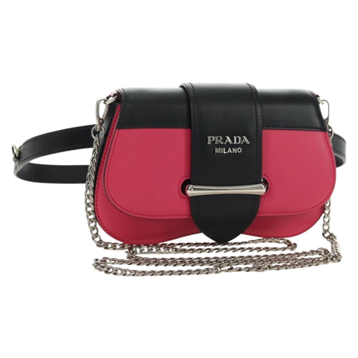 PRADA Sydney Chain Shoulder Bag Leather 2way Black Pink Silver Auth 186637SAM
