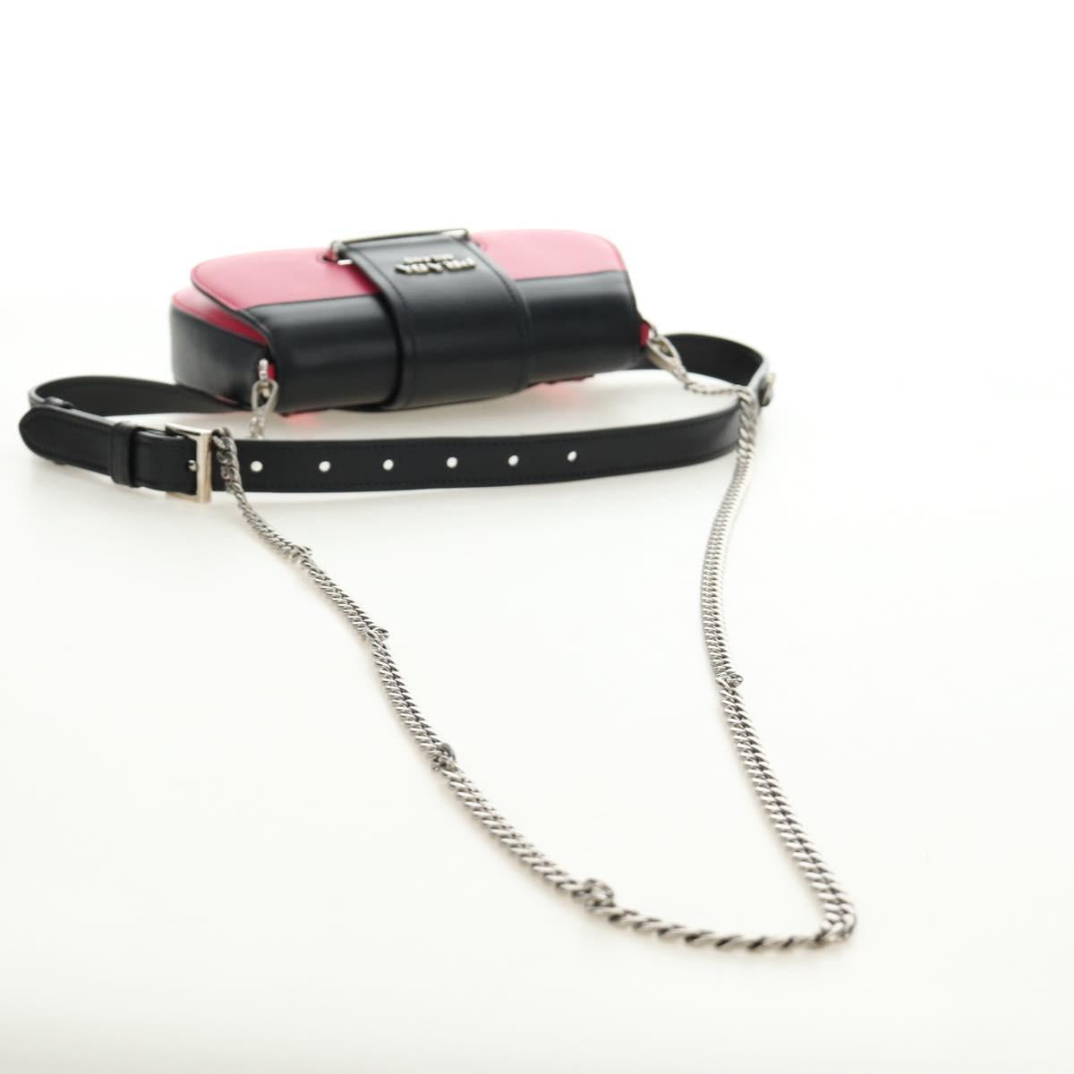 PRADA Sydney Chain Shoulder Bag Leather 2way Black Pink Silver Auth 186637SAM