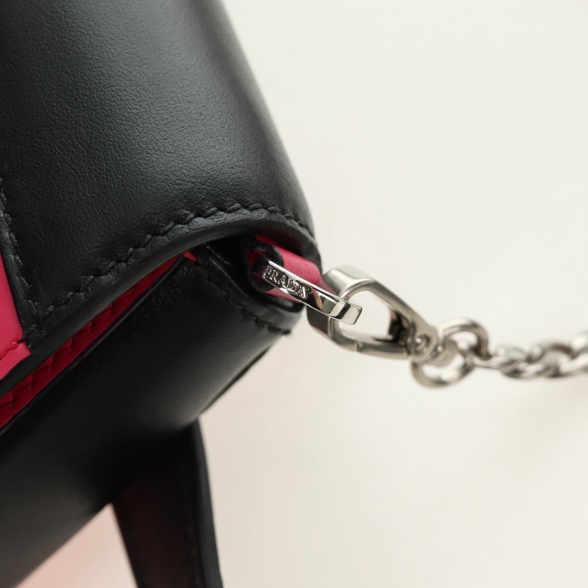 PRADA Sydney Chain Shoulder Bag Leather 2way Black Pink Silver Auth 186637SAM