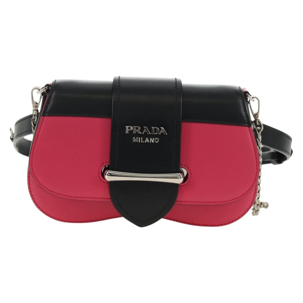 PRADA Sydney Chain Shoulder Bag Leather 2way Black Pink Silver Auth 186637SAM
