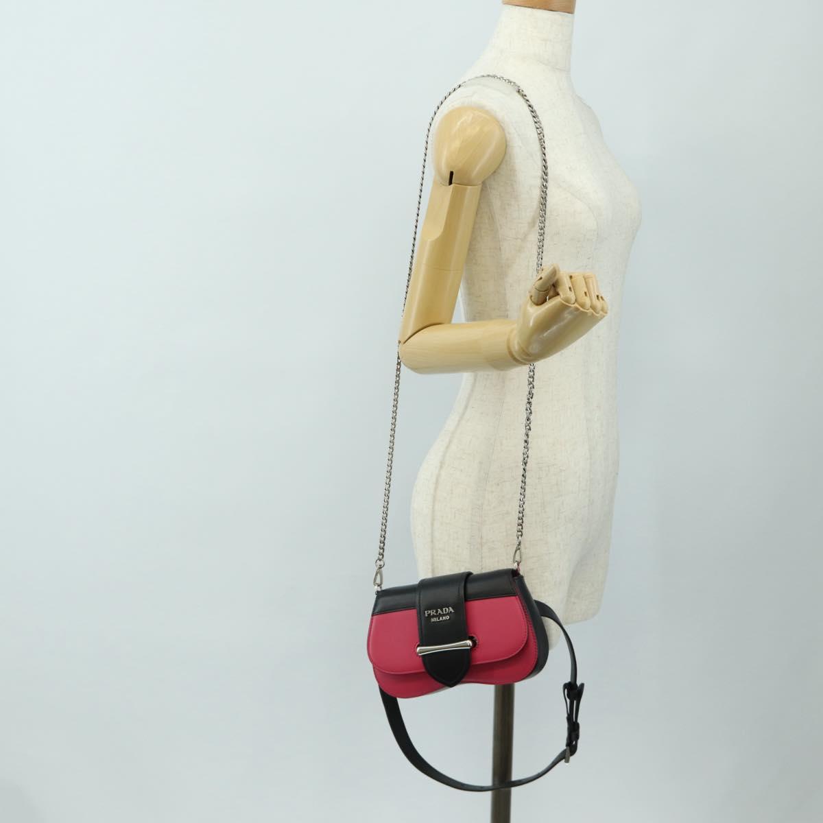 PRADA Sydney Chain Shoulder Bag Leather 2way Black Pink Silver Auth 186637SAM