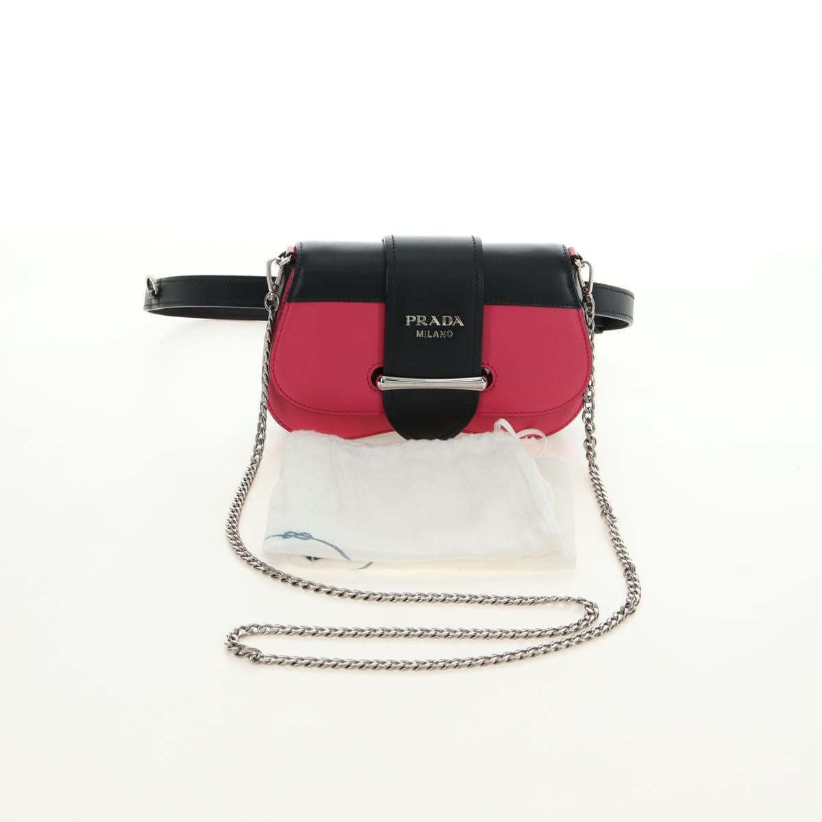 PRADA Sydney Chain Shoulder Bag Leather 2way Black Pink Silver Auth 186637SAM