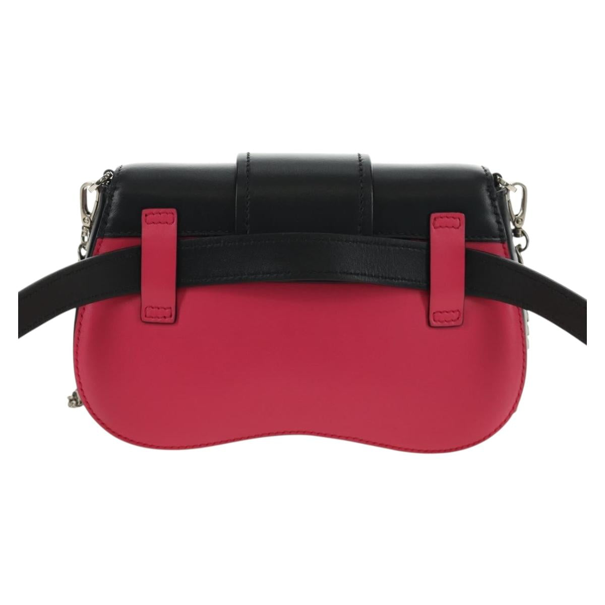 PRADA Sydney Chain Shoulder Bag Leather 2way Black Pink Silver Auth 186637SAM