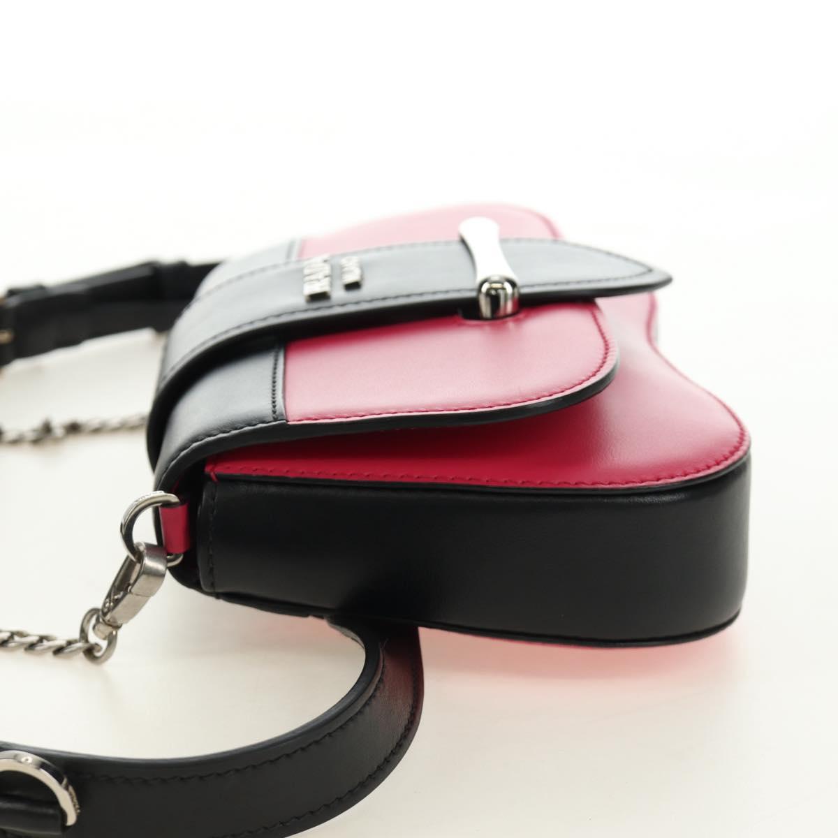 PRADA Sydney Chain Shoulder Bag Leather 2way Black Pink Silver Auth 186637SAM