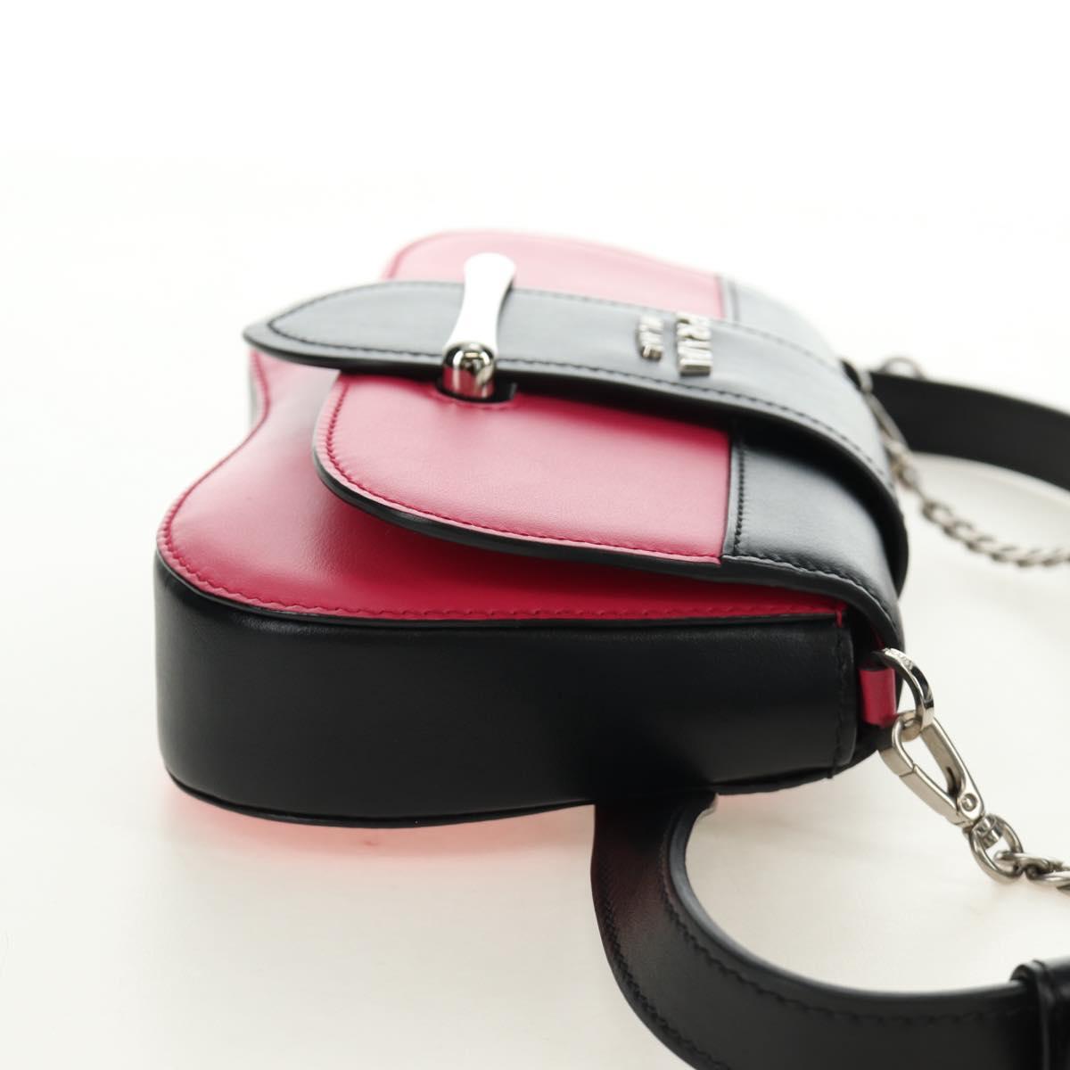 PRADA Sydney Chain Shoulder Bag Leather 2way Black Pink Silver Auth 186637SAM