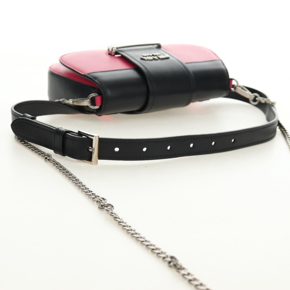 PRADA Sydney Chain Shoulder Bag Leather 2way Black Pink Silver Auth 186637SAM