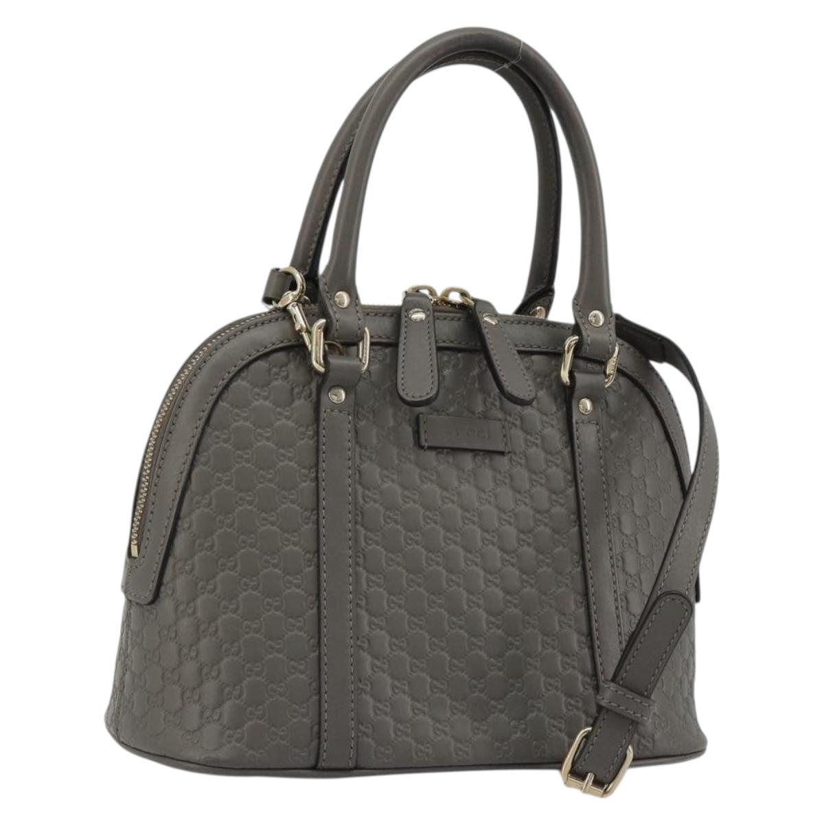GUCCI Micro GG Canvas Guccissima Bag Leather 2way Gray Gold 449654 Auth 186642V