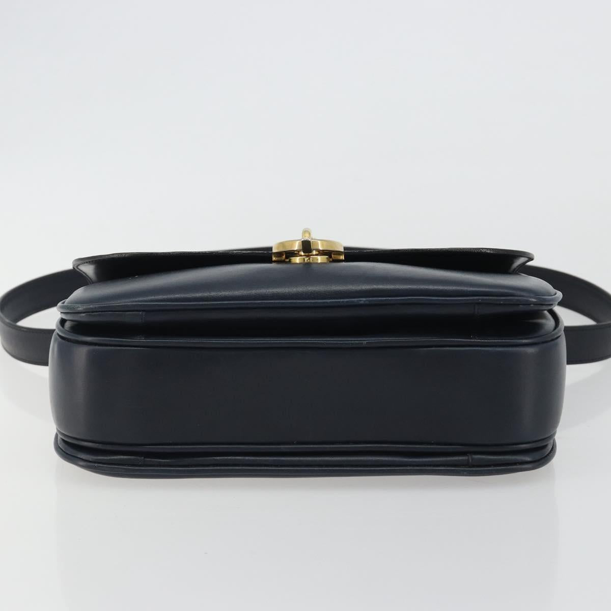 CELINE Hand Bag Leather 2way Navy Gold Auth 186644A