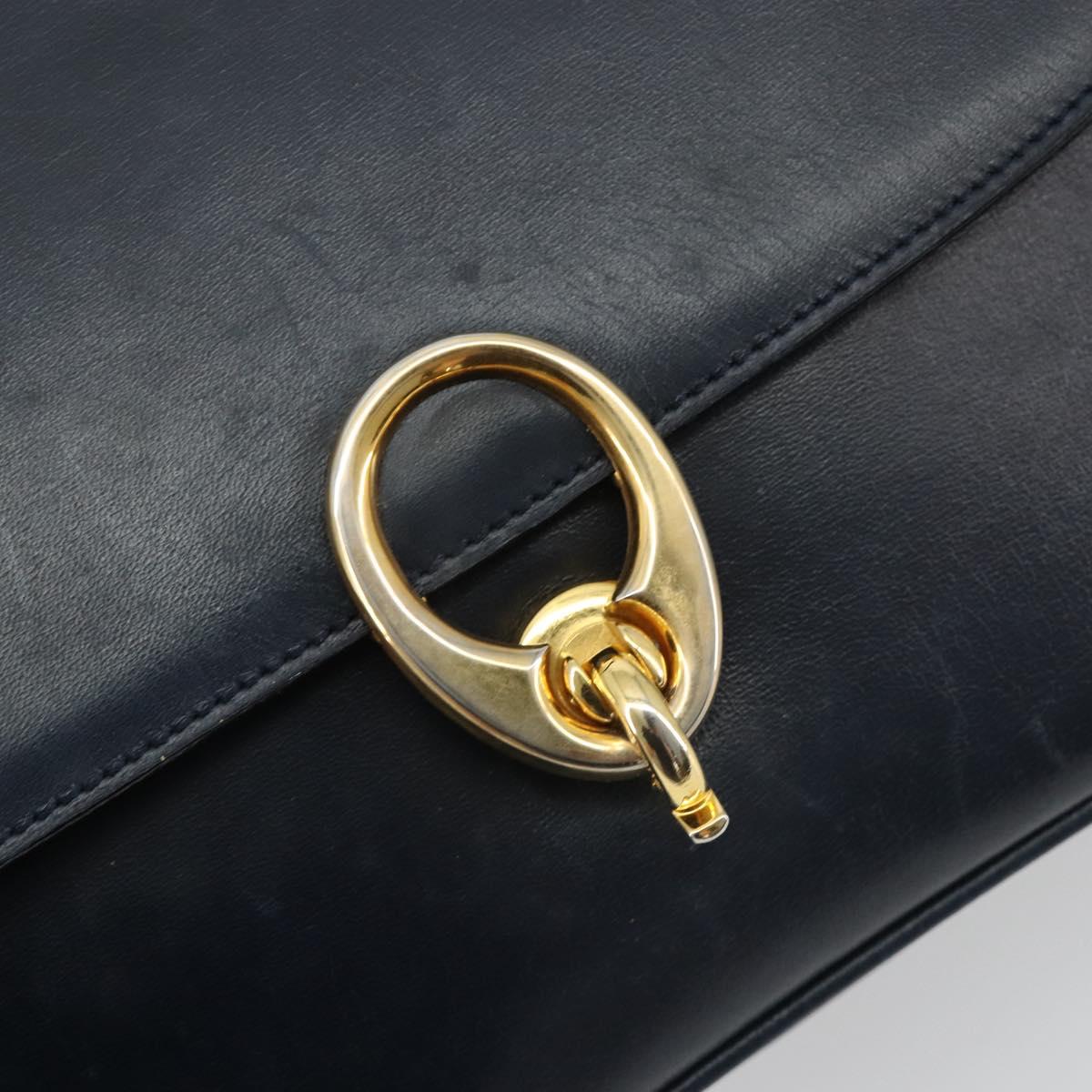 CELINE Hand Bag Leather 2way Navy Gold Auth 186644A