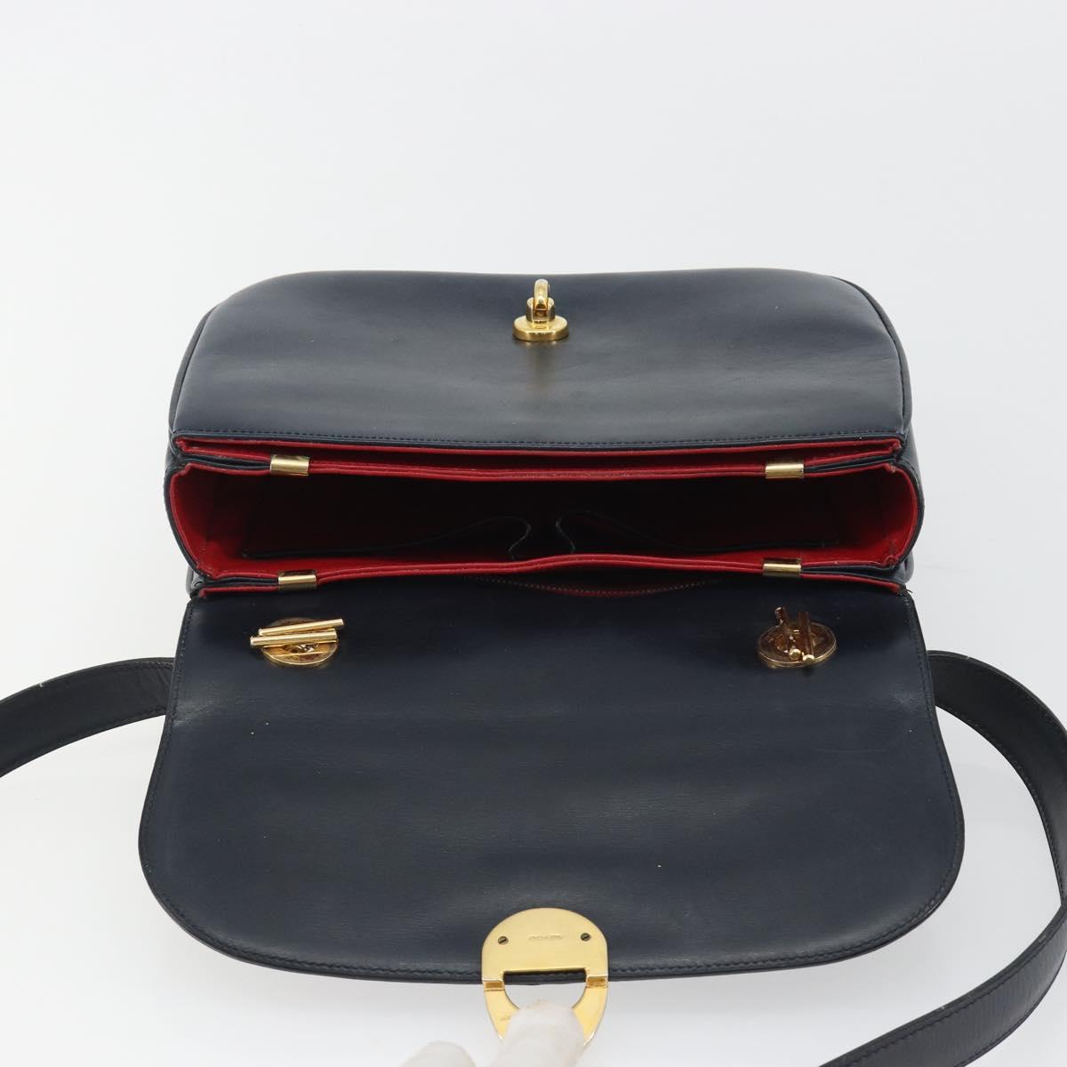 CELINE Hand Bag Leather 2way Navy Gold Auth 186644A