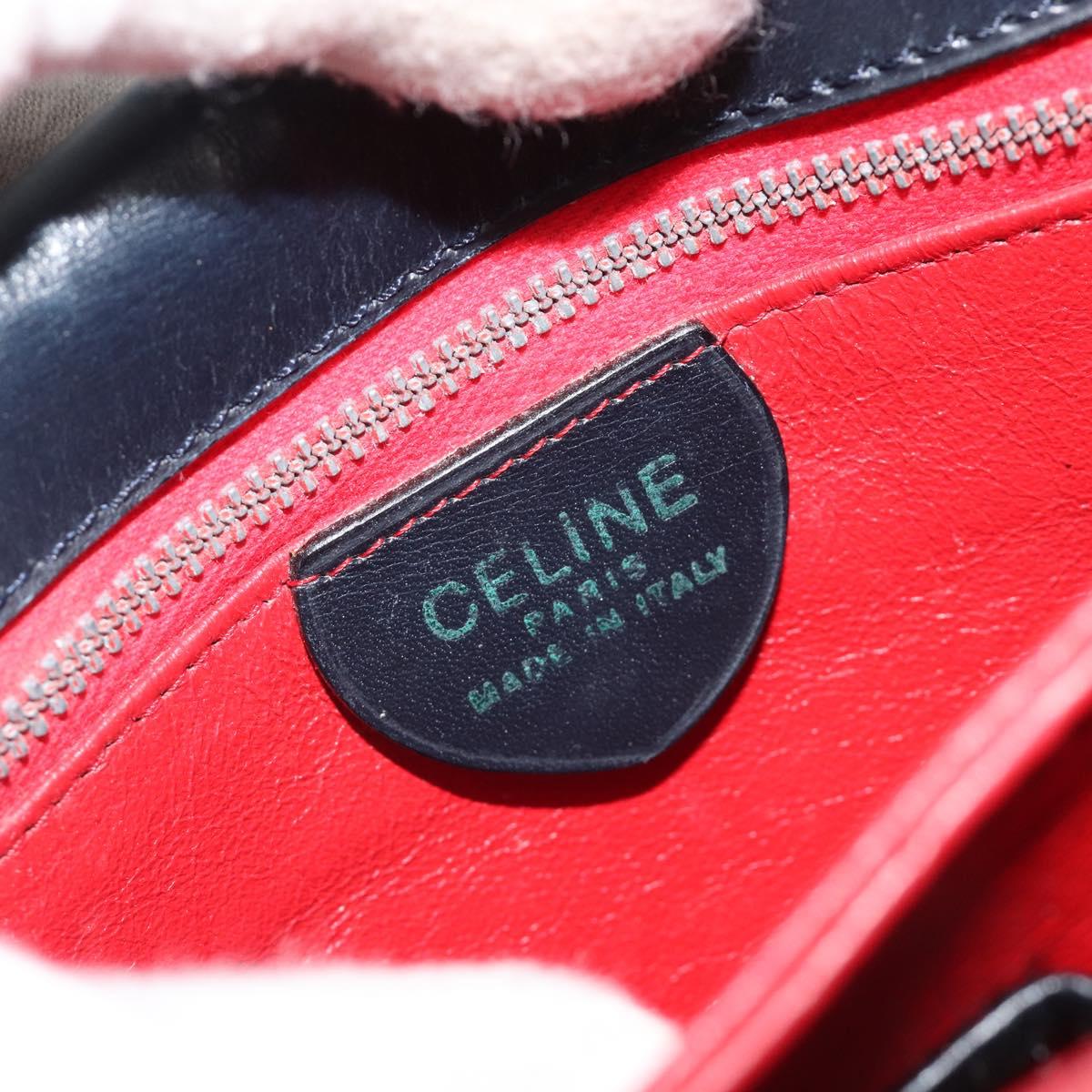 CELINE Hand Bag Leather 2way Navy Gold Auth 186644A