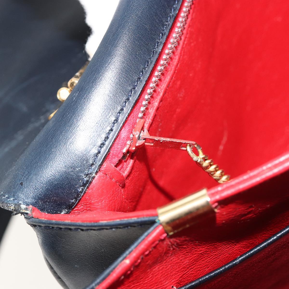 CELINE Hand Bag Leather 2way Navy Gold Auth 186644A
