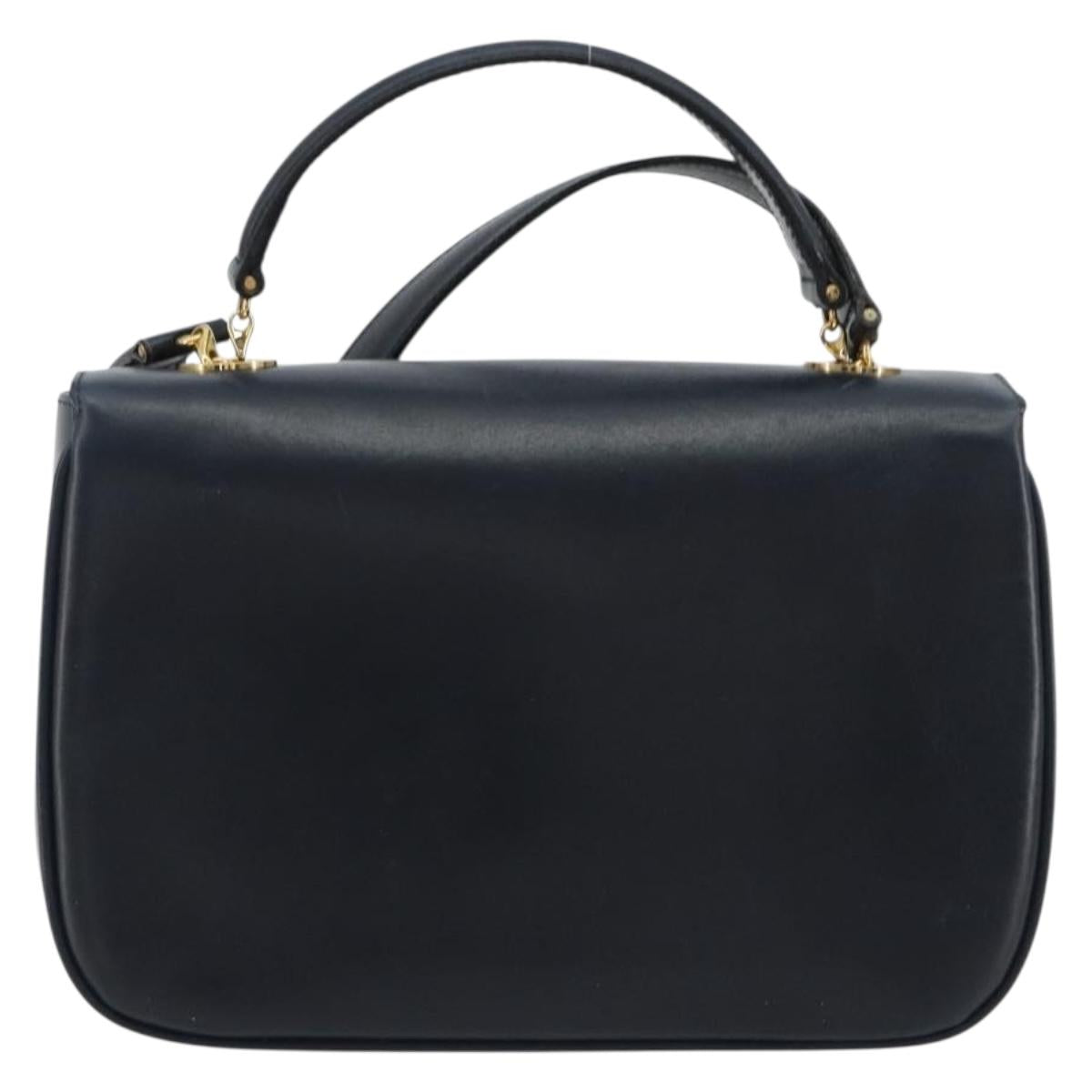 CELINE Hand Bag Leather 2way Navy Gold Auth 186644A