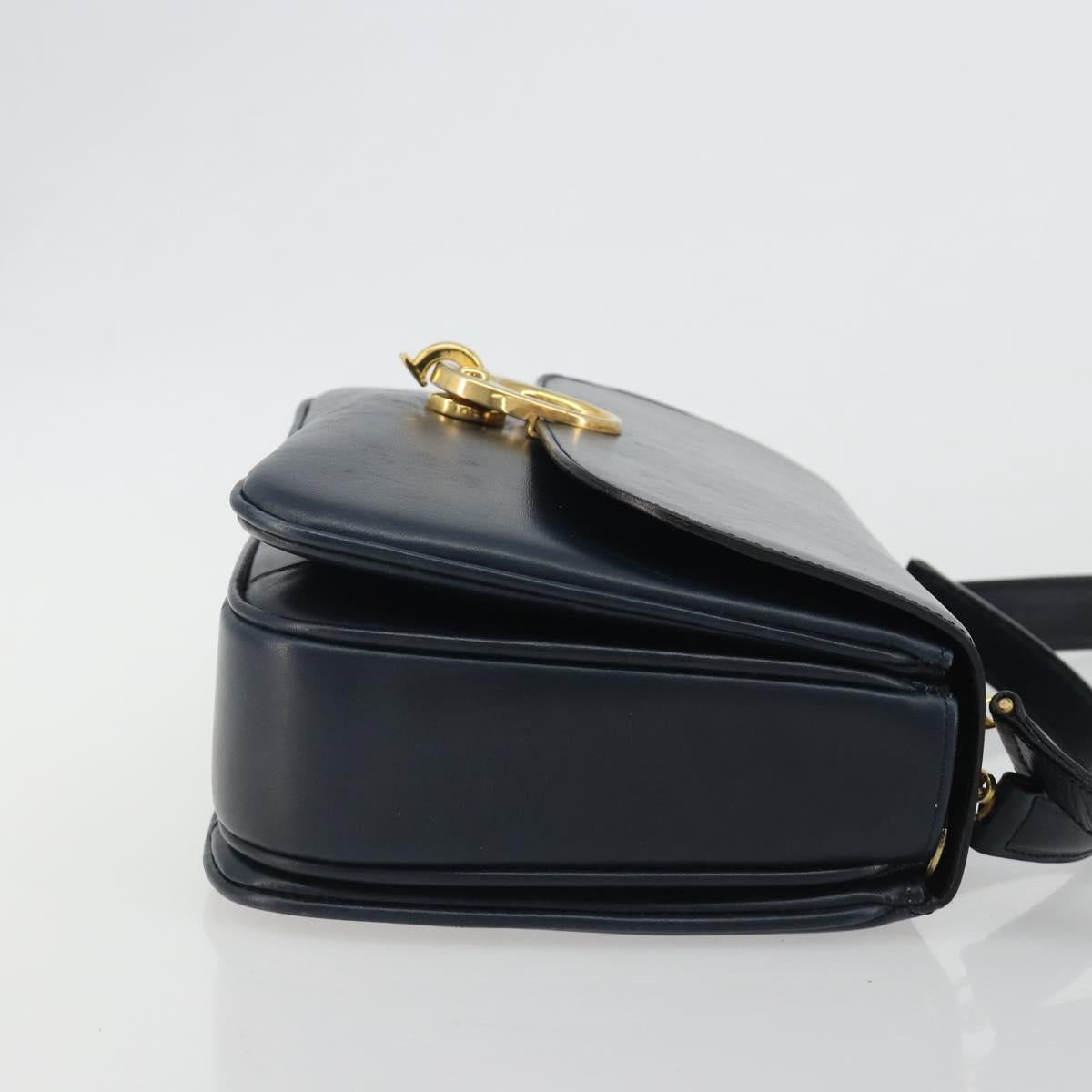 CELINE Hand Bag Leather 2way Navy Gold Auth 186644A