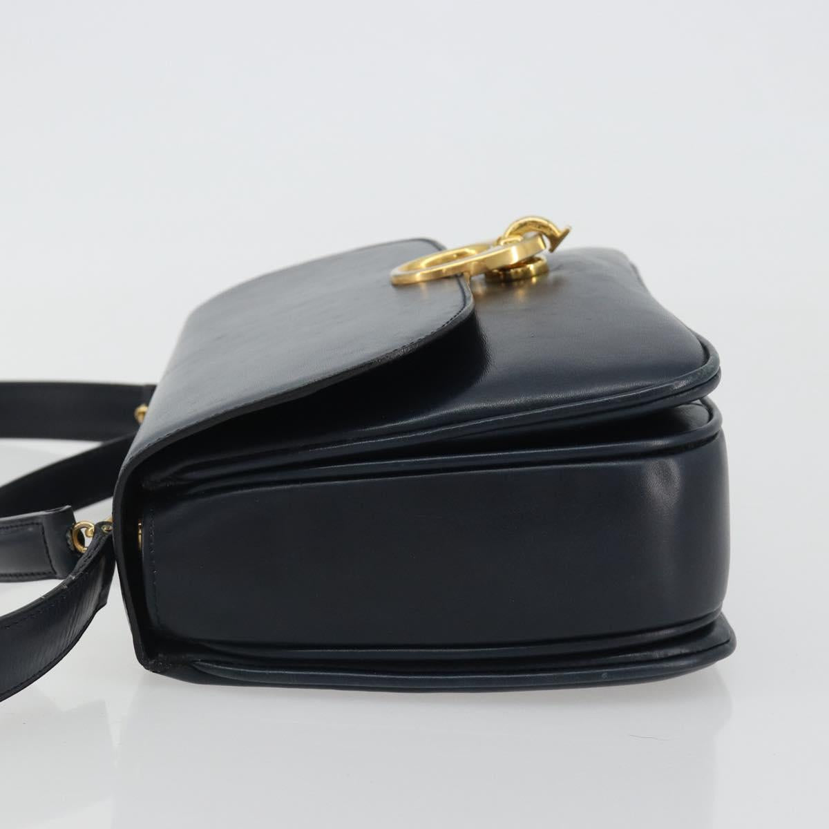 CELINE Hand Bag Leather 2way Navy Gold Auth 186644A