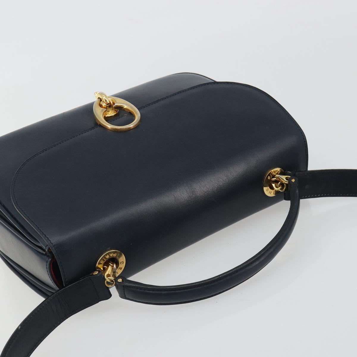 CELINE Hand Bag Leather 2way Navy Gold Auth 186644A